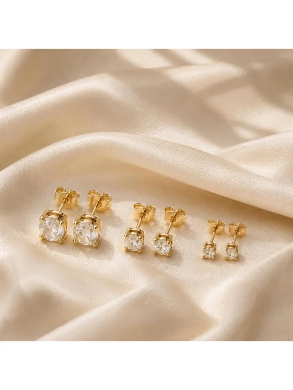 3 Pairs 14K Gold Stud Earrings for Women - Elegant, Versatile Jewelry Set